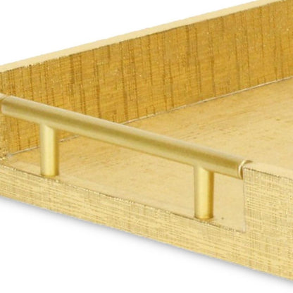 16" Gold Wood Geometric Serving Tray With Handles