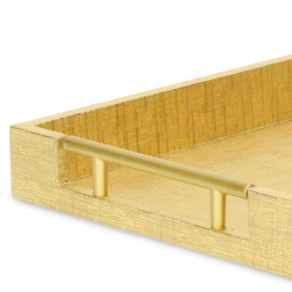 16" Gold Wood Geometric Serving Tray With Handles