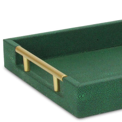 16" Green Wood Wood Faux Shagreen Serving Tray With Handles