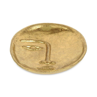 8" Gold Cast Iron Mod Abstract Face Oval Trinket Tray