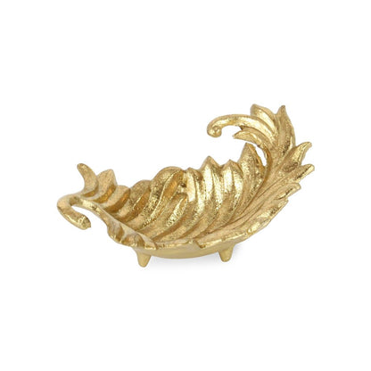10" Gold Cast Iron Leaf Handmade Trinket Tray