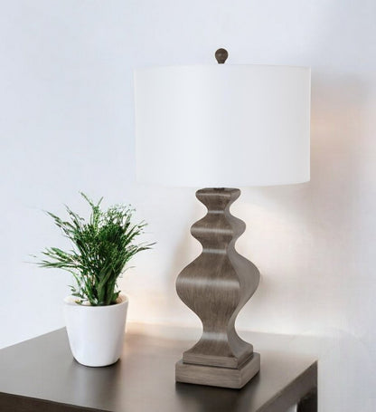 Set of Two 30" Distressed Brown Table Lamp With White Cone Shade