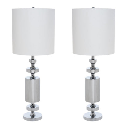 Set of Two 36" Silver Metal Table Lamp With White Cone Shade