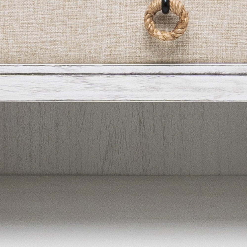 28" Natural And White Solid Wood Distressed One Drawer Nightstand With USB Port