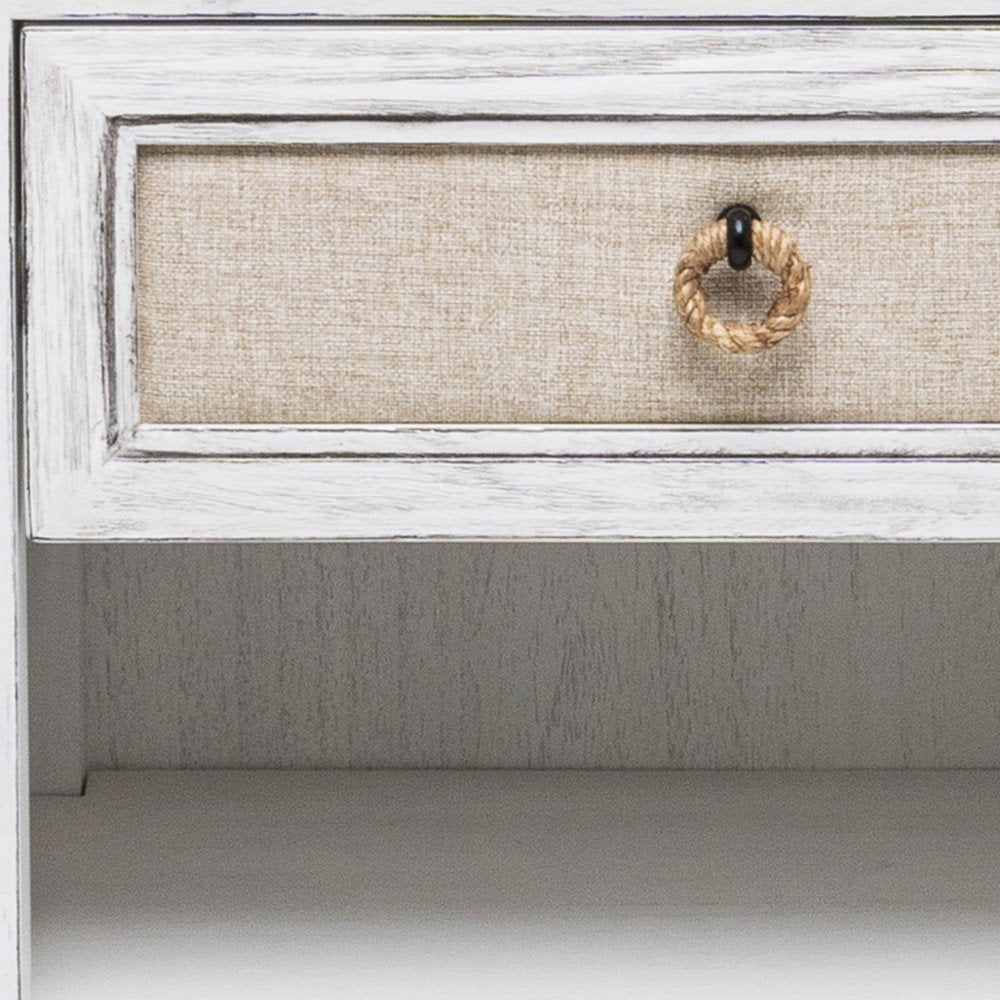 28" Natural And White Solid Wood Distressed One Drawer Nightstand With USB Port