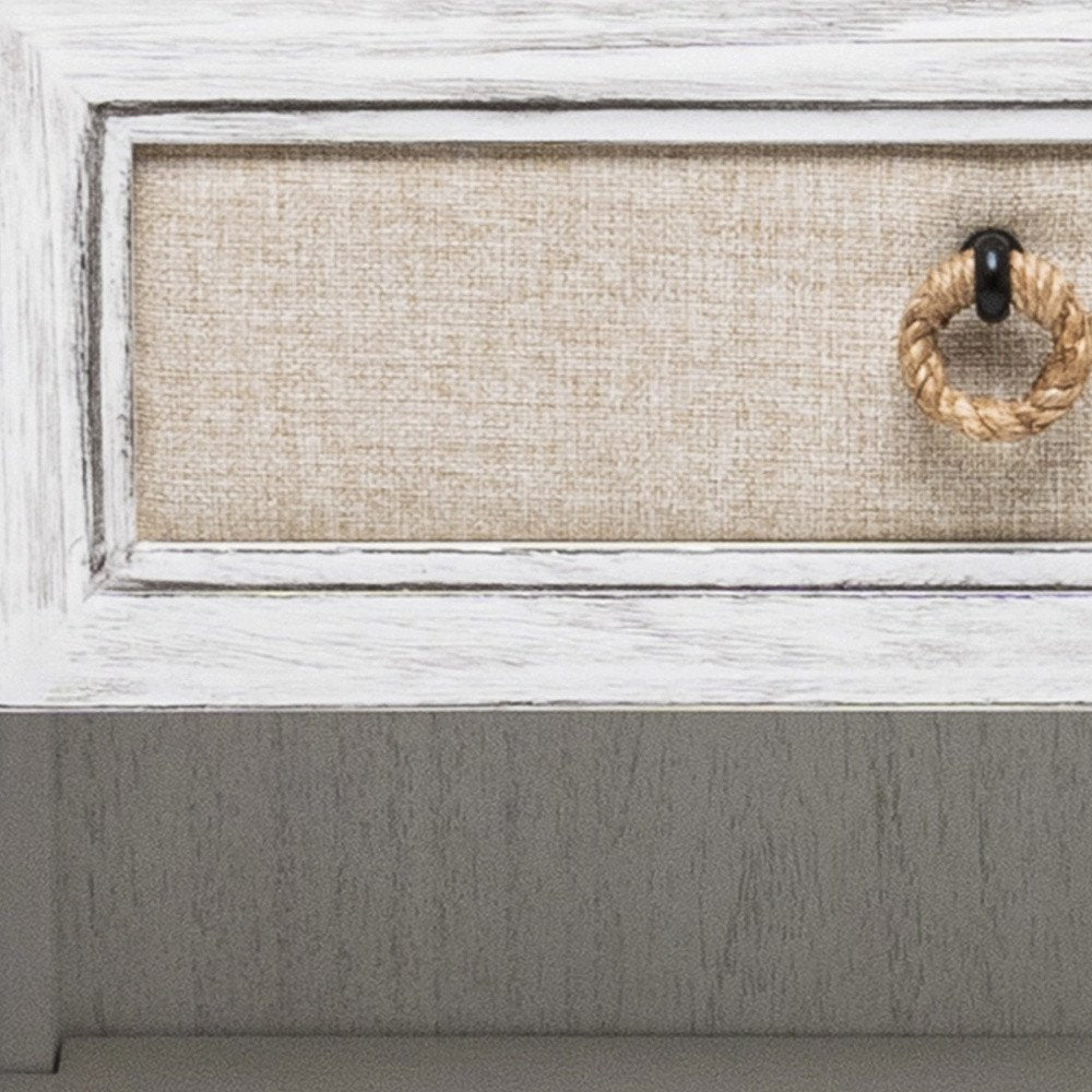 28" Natural And White Solid Wood Distressed One Drawer Nightstand With USB Port