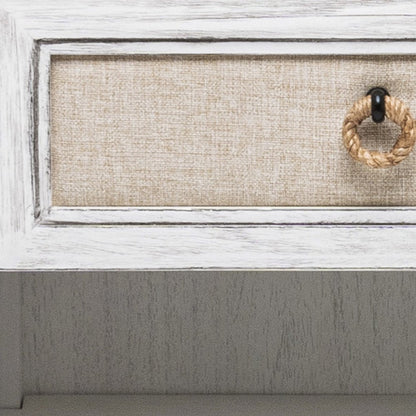 28" Natural And White Solid Wood Distressed One Drawer Nightstand With USB Port