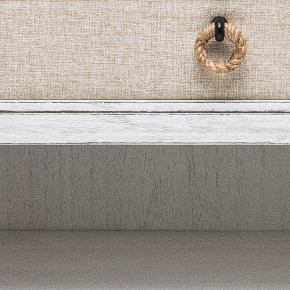 28" Natural And White Solid Wood Distressed One Drawer Nightstand With USB Port