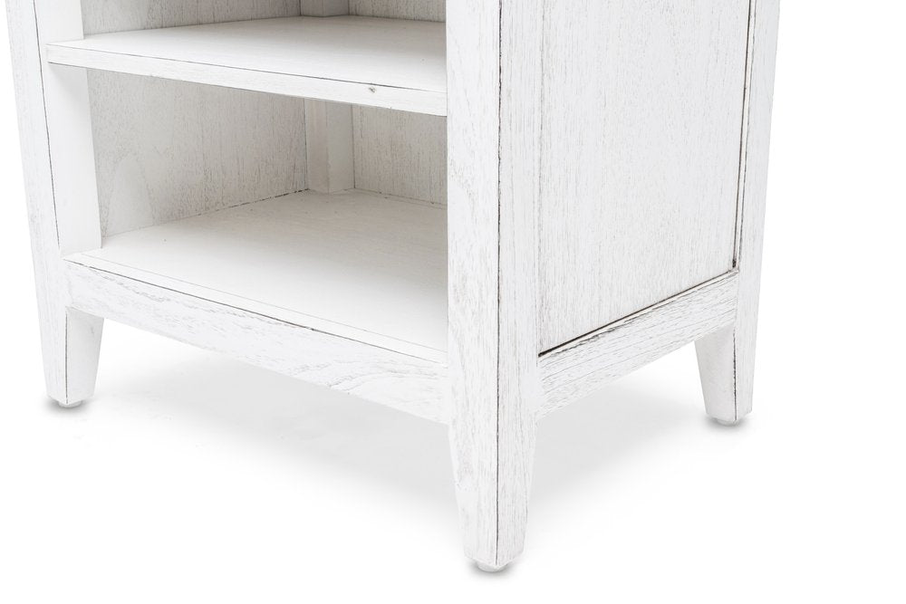 28" Natural And White Solid Wood Distressed One Drawer Nightstand With USB Port