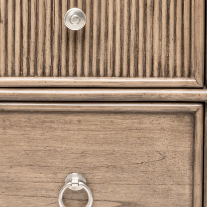 28" Natural Solid Wood and Wicker Ribbed Texture Two Drawer Nightstand With USB Port