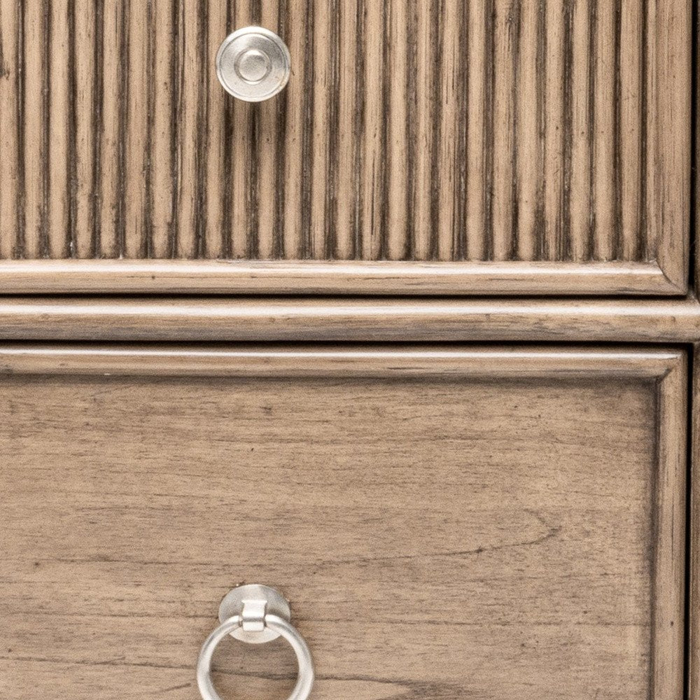 28" Natural Solid Wood and Wicker Ribbed Texture Two Drawer Nightstand With USB Port