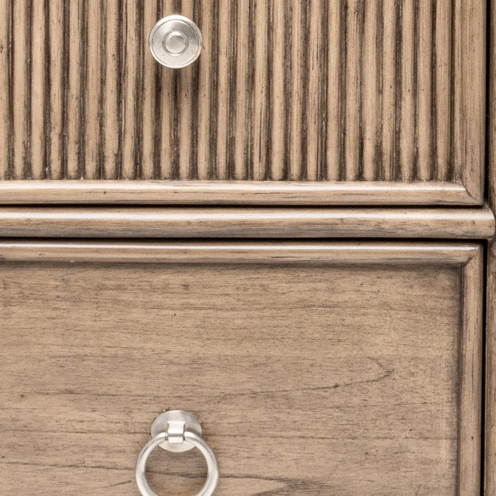 28" Natural Solid Wood and Wicker Ribbed Texture Two Drawer Nightstand With USB Port