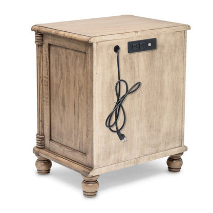 28" Natural Solid Wood and Wicker Ribbed Texture Two Drawer Nightstand With USB Port