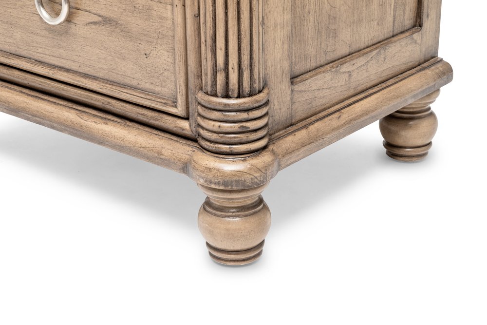 28" Natural Solid Wood and Wicker Ribbed Texture Two Drawer Nightstand With USB Port