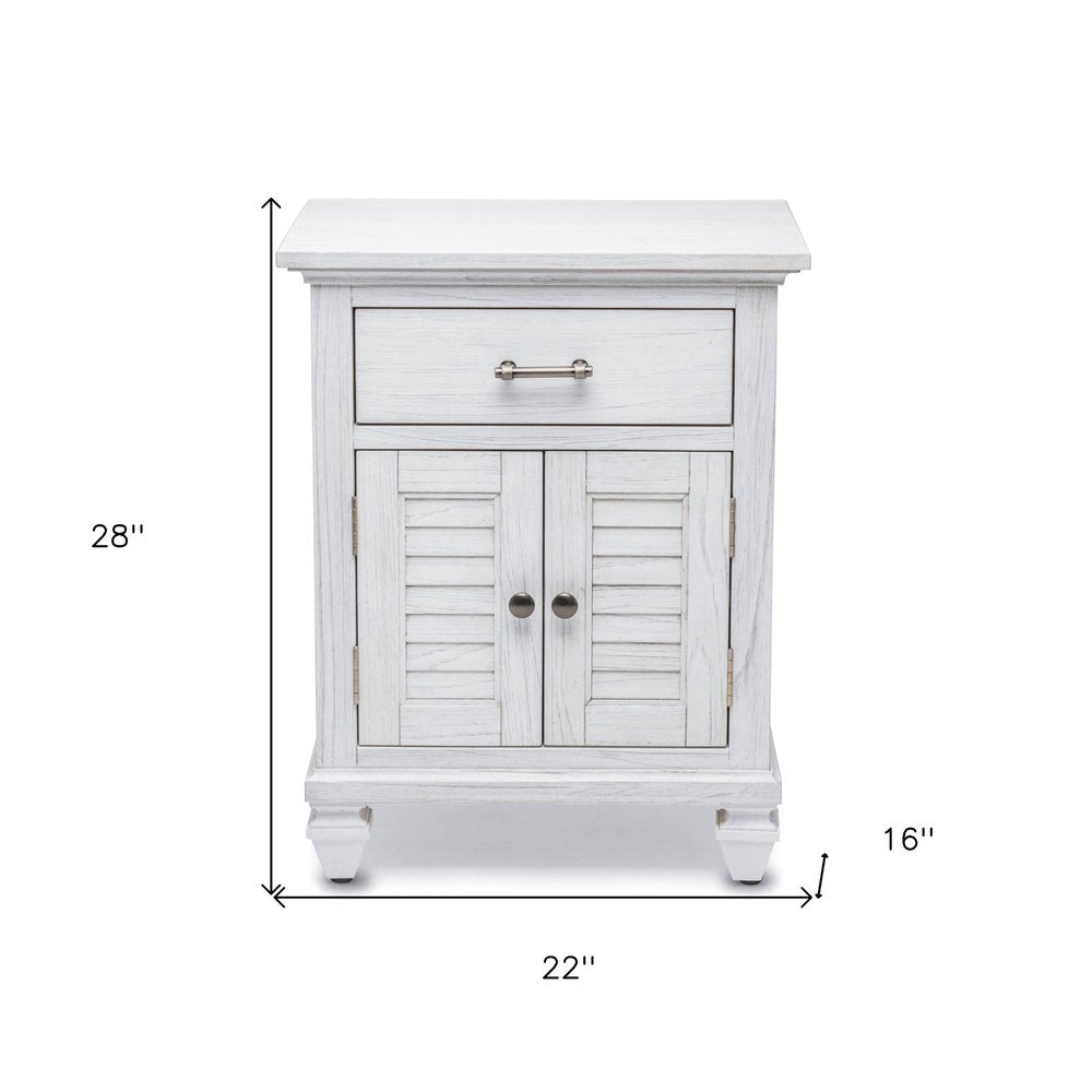 28" White Solid Wood Distressed Plantation Shutter One Drawer Nightstand With USB Port
