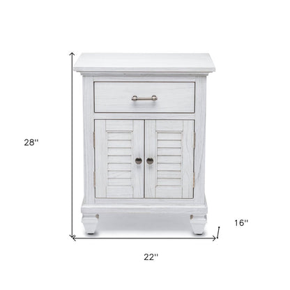 28" White Solid Wood Distressed Plantation Shutter One Drawer Nightstand With USB Port