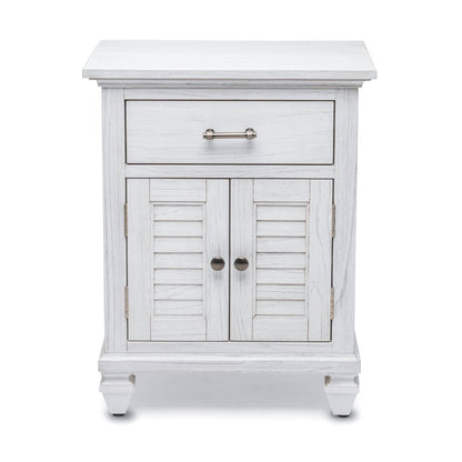 28" White Solid Wood Distressed Plantation Shutter One Drawer Nightstand With USB Port