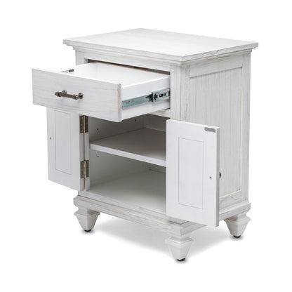 28" White Solid Wood Distressed Plantation Shutter One Drawer Nightstand With USB Port