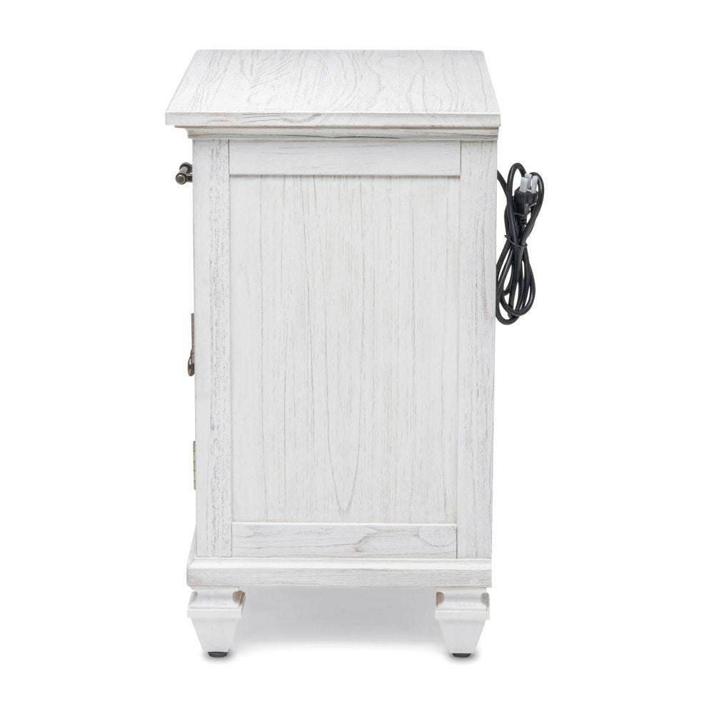 28" White Solid Wood Distressed Plantation Shutter One Drawer Nightstand With USB Port