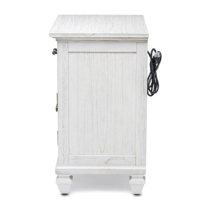 28" White Solid Wood Distressed Plantation Shutter One Drawer Nightstand With USB Port