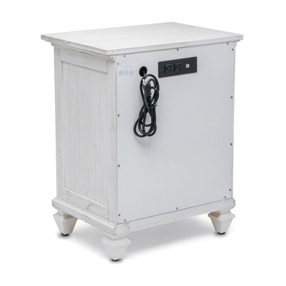 28" White Solid Wood Distressed Plantation Shutter One Drawer Nightstand With USB Port