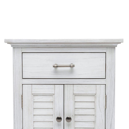 28" White Solid Wood Distressed Plantation Shutter One Drawer Nightstand With USB Port