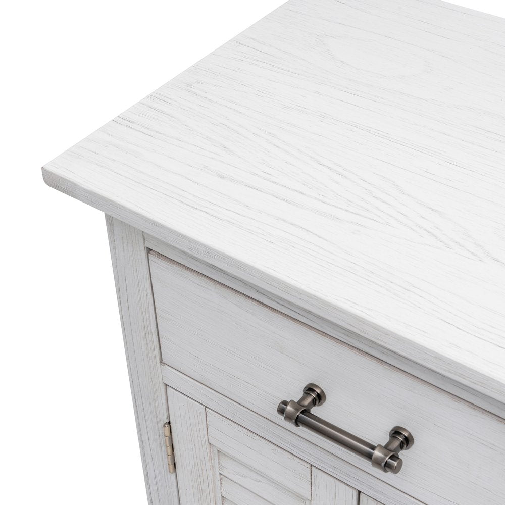 28" White Solid Wood Distressed Plantation Shutter One Drawer Nightstand With USB Port
