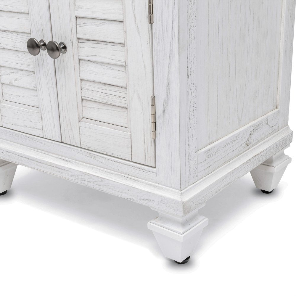 28" White Solid Wood Distressed Plantation Shutter One Drawer Nightstand With USB Port