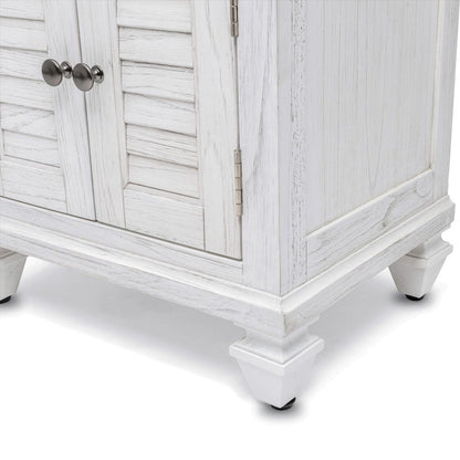 28" White Solid Wood Distressed Plantation Shutter One Drawer Nightstand With USB Port