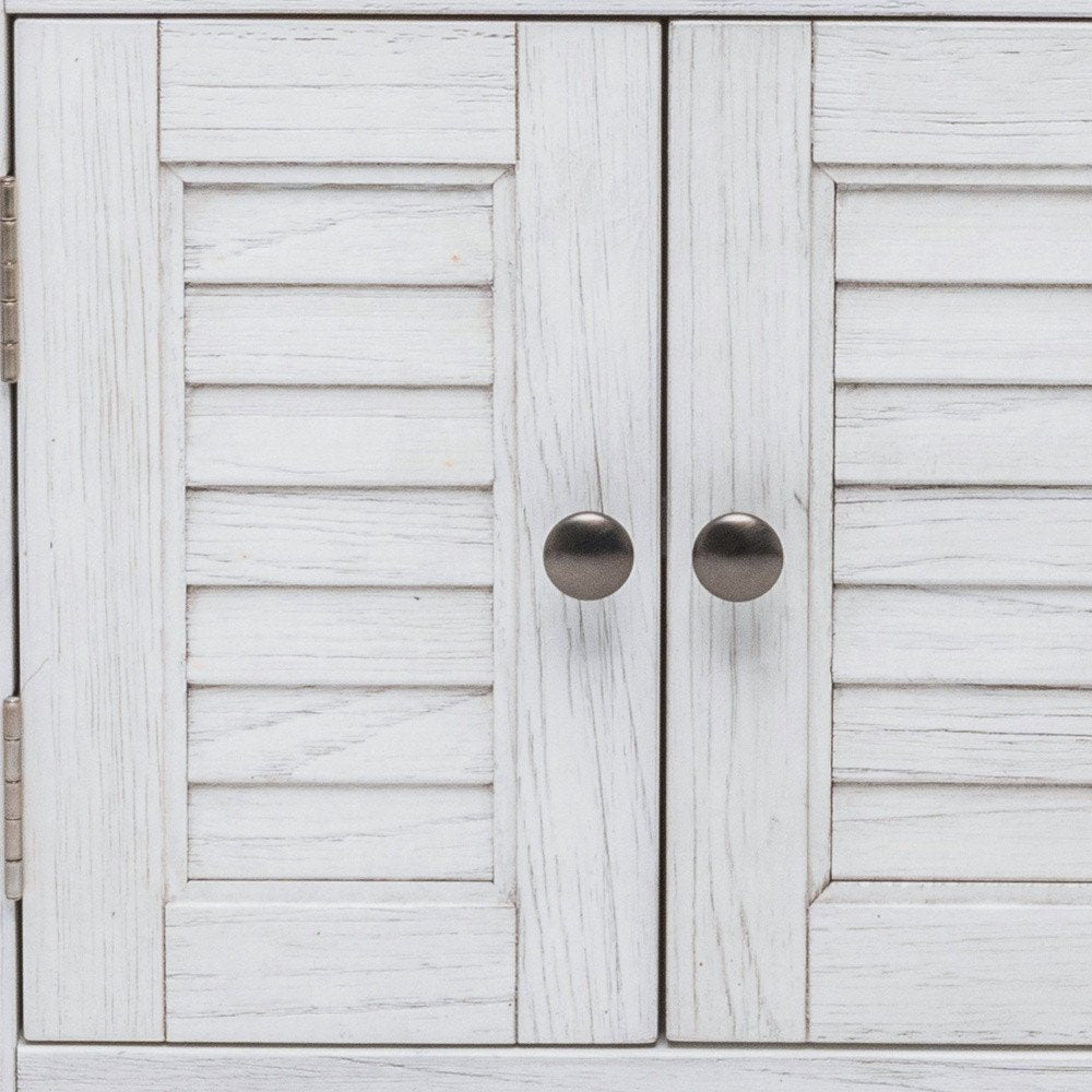 28" White Solid Wood Distressed Plantation Shutter One Drawer Nightstand With USB Port