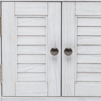 28" White Solid Wood Distressed Plantation Shutter One Drawer Nightstand With USB Port