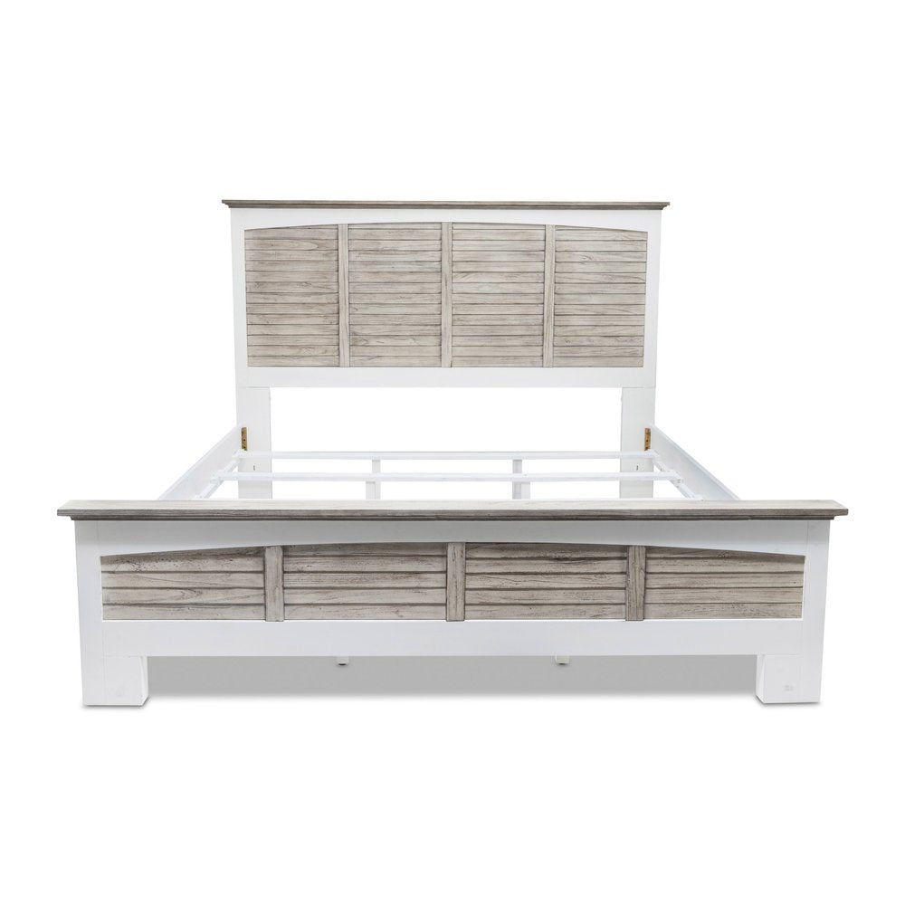 Gray Carved Geometric Distressed Solid Wood King Bed Frame