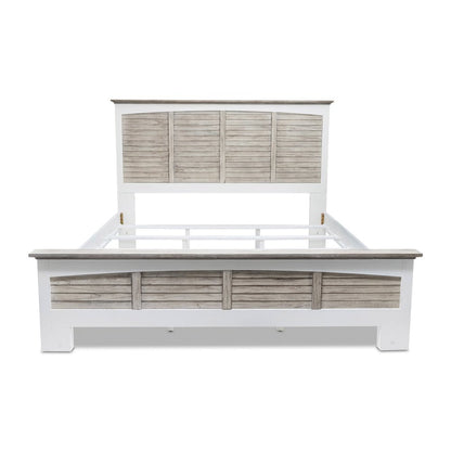 Gray Carved Geometric Distressed Solid Wood King Bed Frame