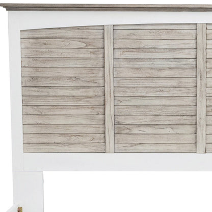 Gray Carved Geometric Distressed Solid Wood King Bed Frame