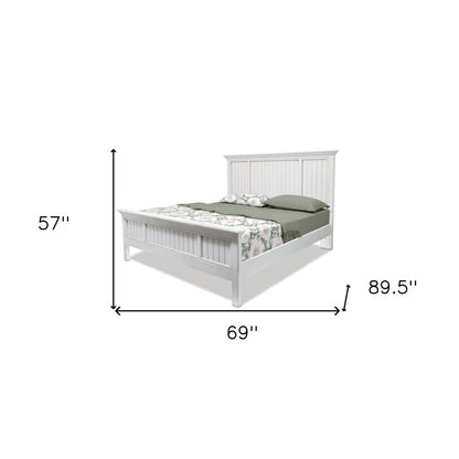 White Carved Geometric Distressed Solid Wood Queen Bed Frame