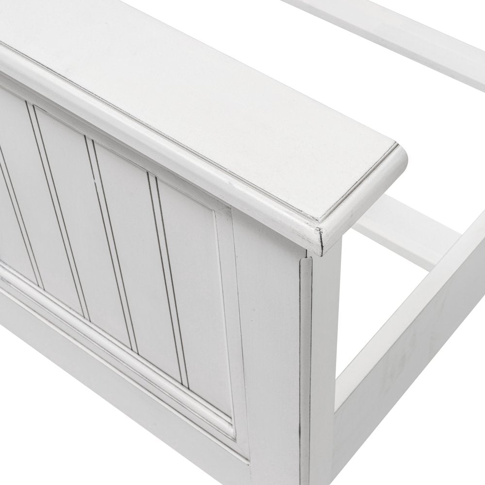 White Carved Geometric Distressed Solid Wood Queen Bed Frame