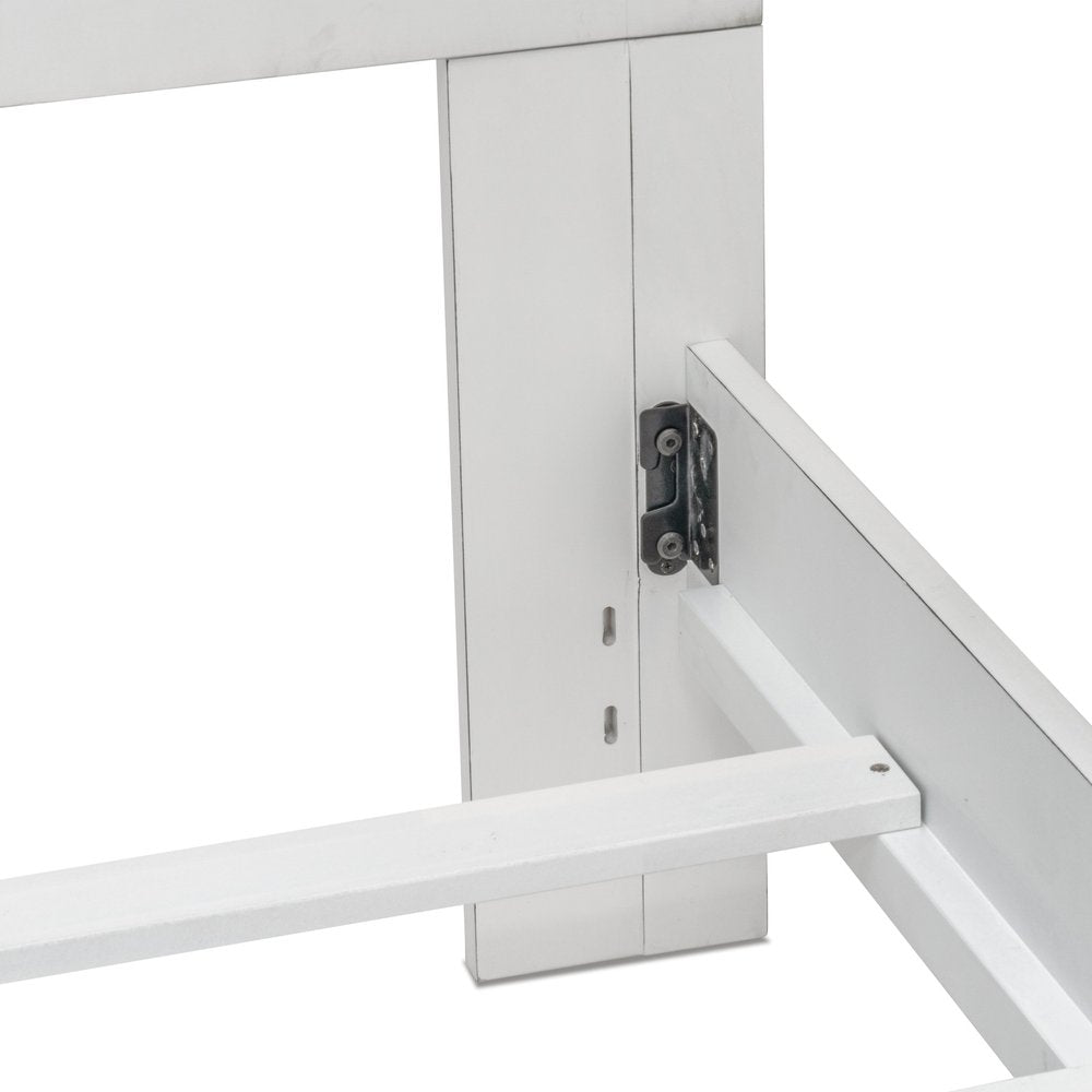 White Carved Geometric Distressed Solid Wood Queen Bed Frame