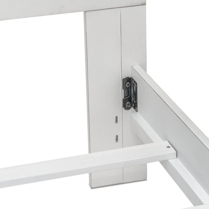 White Carved Geometric Distressed Solid Wood Queen Bed Frame