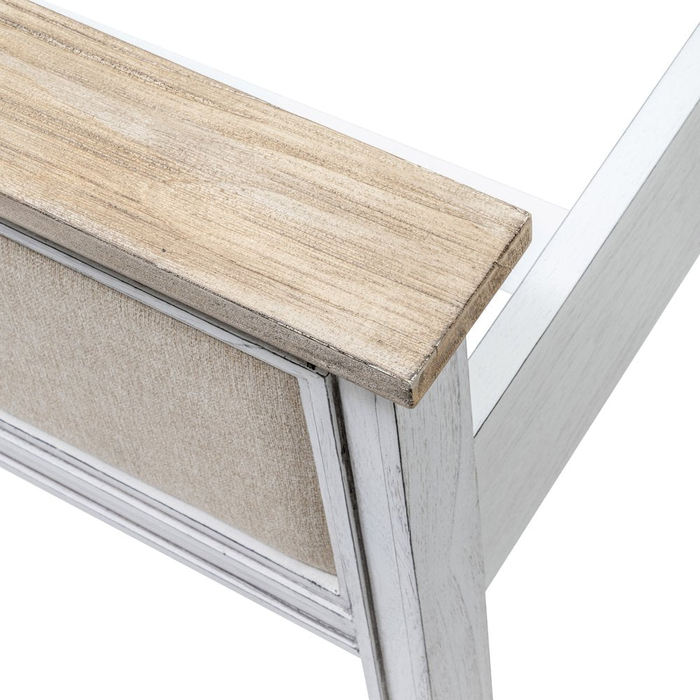 White and Beige Shiplap Texture Distressed Solid Wood And Linen King Bed Frame