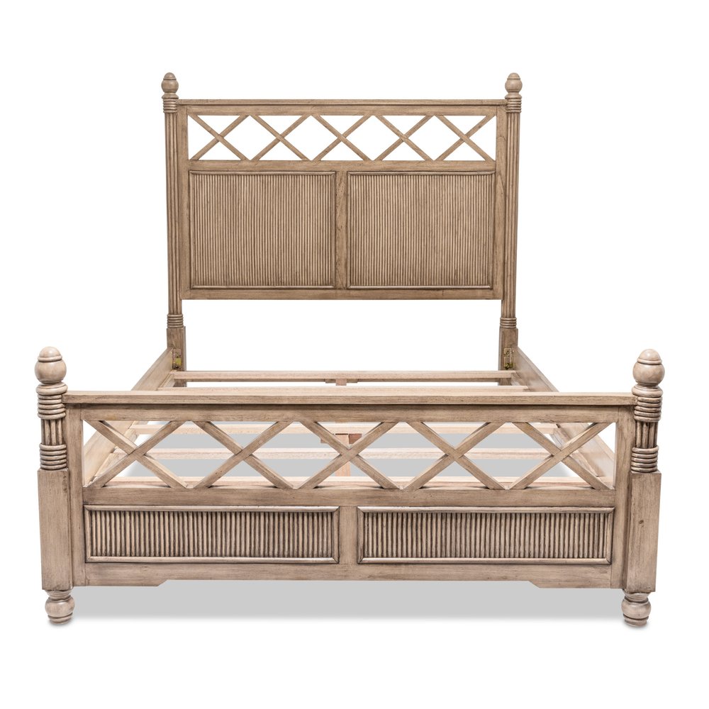 Natural Carved Geometric Solid Wood Queen Bed Frame