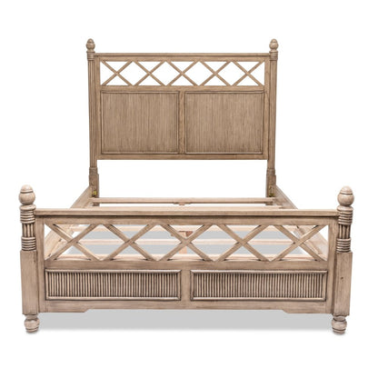 Natural Carved Geometric Solid Wood Queen Bed Frame