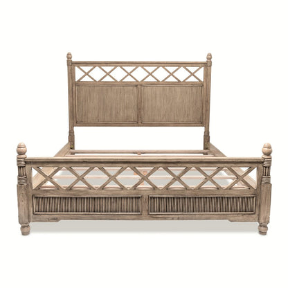Natural Carved Geometric Solid Wood King Bed Frame