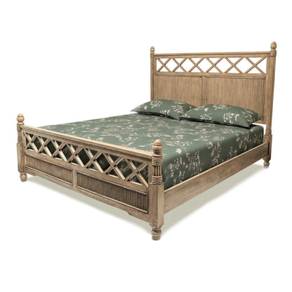 Natural Carved Geometric Solid Wood King Bed Frame