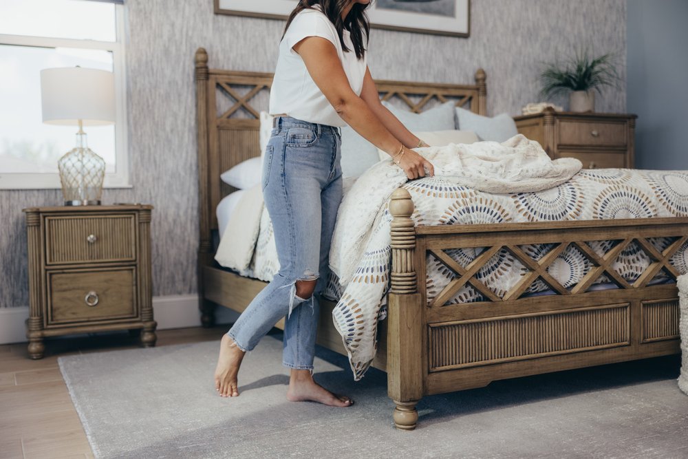 Natural Carved Geometric Solid Wood King Bed Frame