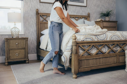 Natural Carved Geometric Solid Wood King Bed Frame