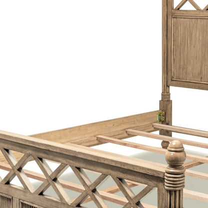 Natural Carved Geometric Solid Wood King Bed Frame