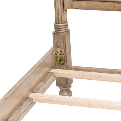 Natural Carved Geometric Solid Wood King Bed Frame