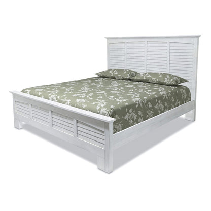 White Plantation Shutter Distressed Solid Wood King Bed Frame