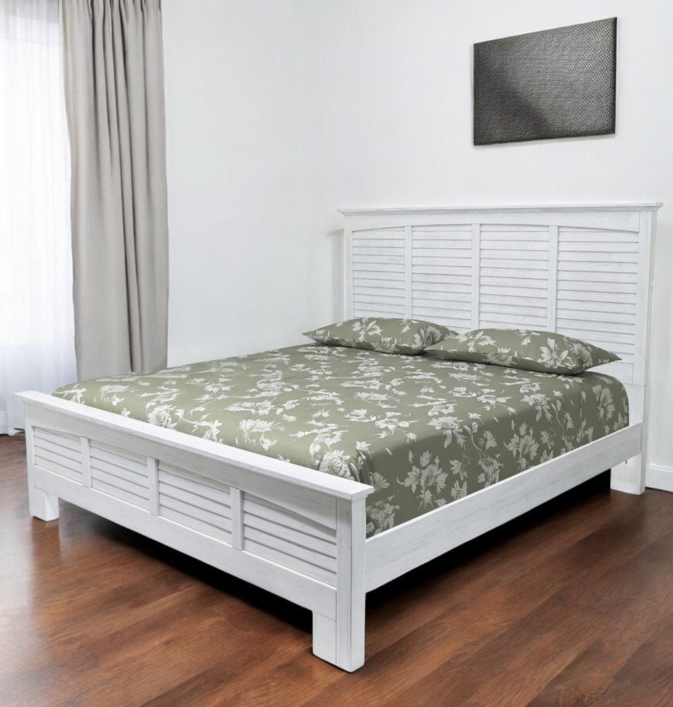 White Plantation Shutter Distressed Solid Wood King Bed Frame