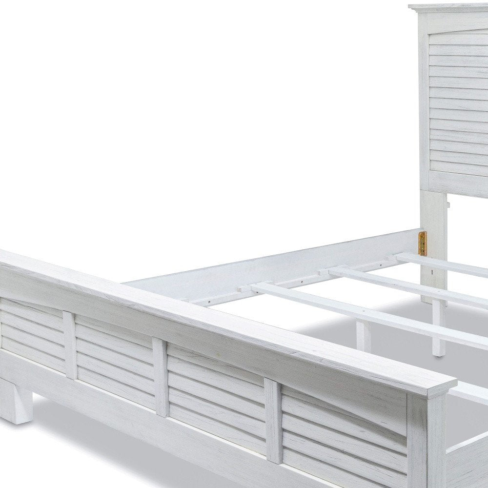 White Plantation Shutter Distressed Solid Wood King Bed Frame